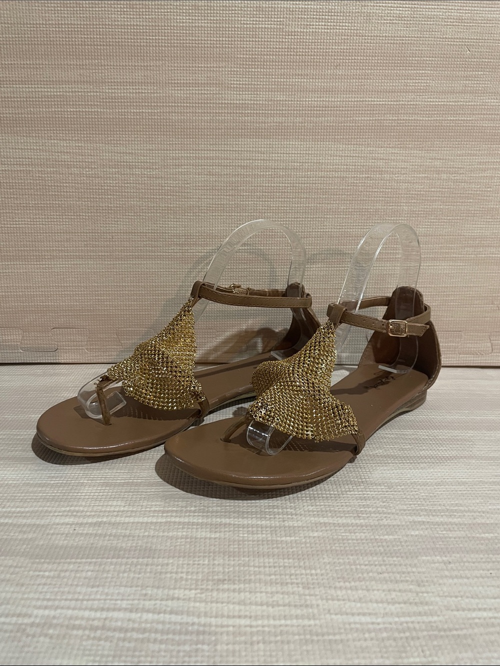 Qupid Gold Metallic Mesh Sandals